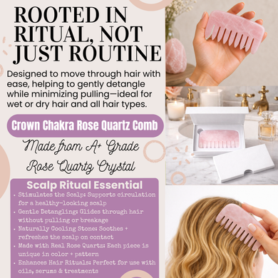 Crown Chakra Rose Quartz Comb – Crystal Scalp Massage & Wide Tooth Hair Comb