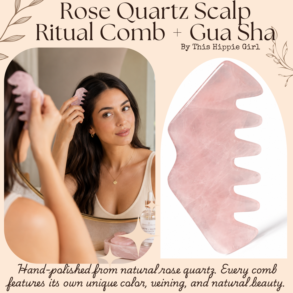 Rose Quartz Scalp Ritual™ Comb + Gua Sha – 2-in-1 Crystal Scalp & Facial Massage Tool