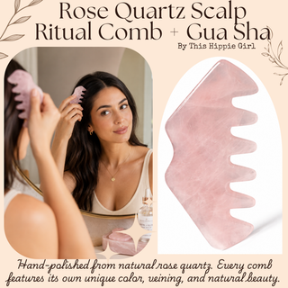 Rose Quartz Scalp Ritual™ Comb + Gua Sha – 2-in-1 Crystal Scalp & Facial Massage Tool