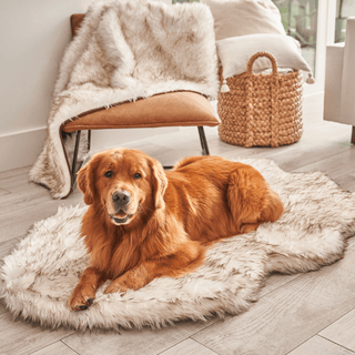 PupRug by Paw.com® Faux Fur Orthopedic Dog Bed – Curve White with Brown Accents