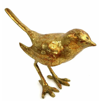 Gold-Leaf Cast Iron Standing Bird Sculpture
