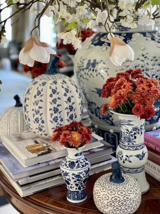 Large Blue & White Porcelain Pumpkin – 15.5-Inch