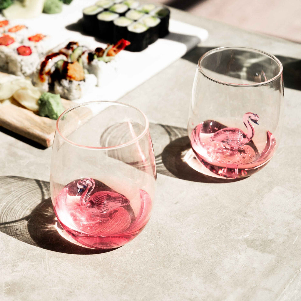 3D Pink Flamingo Stemless Wine Glasses – Set of 2