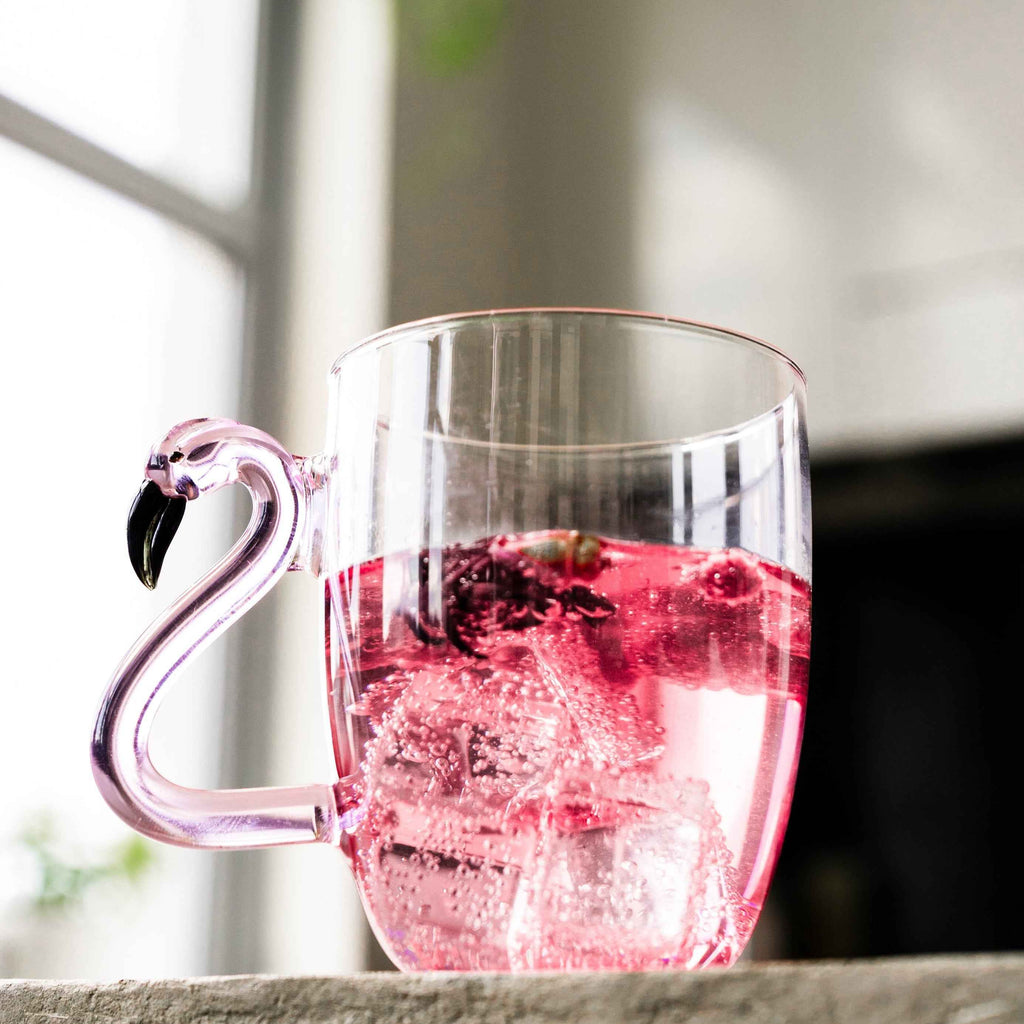 3D Pink Flamingo Glass Mugs – Set of 2