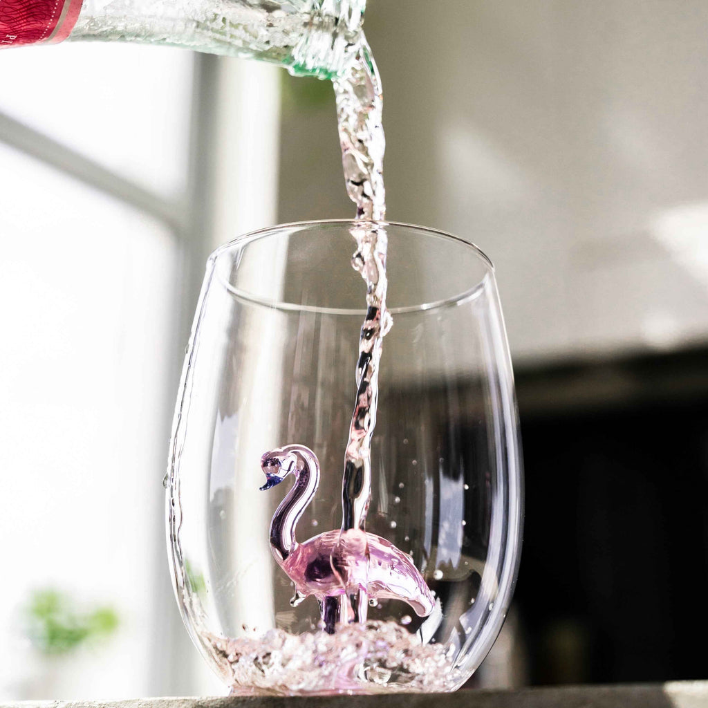 3D Pink Flamingo Stemless Wine Glasses – Set of 2