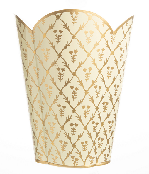 Ivory & Gold Tulip Wastepaper Basket & Tissue (3 Options) | Elegant Bath Décor