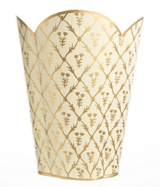 Ivory & Gold Tulip Wastepaper Basket & Tissue (3 Options) | Elegant Bath Décor