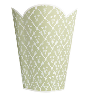 Pale Green & White Tulip Wastepaper Basket & Tissue | Elegant Bath Décor