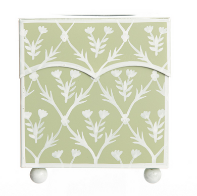 Pale Green & White Tulip Wastepaper Basket & Tissue | Elegant Bath Décor