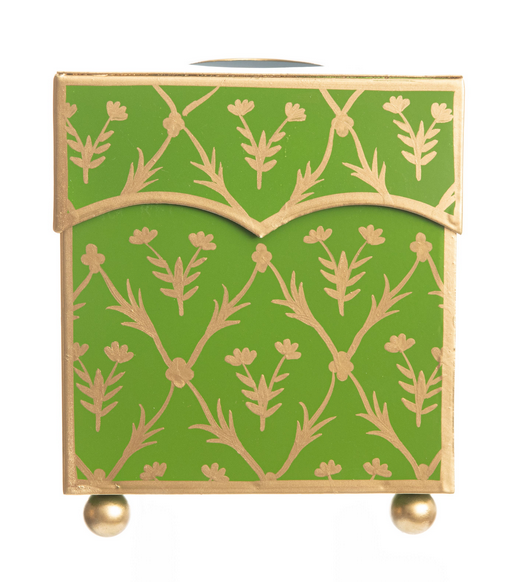 Moss Green & Gold Tulip Wastepaper Basket & Tissue | Elegant Bath Décor
