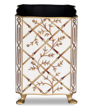 Ivory Bamboo & Floral Tissue Holder & Wastepaper Basket | Elegant Bath Décor