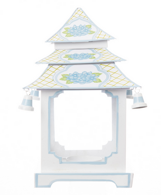 Blue Trim Hydrangea Pagoda Lantern (4 Sizes)