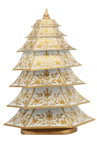 Ivory & Gold Floral Chinoiserie Tree | Elegant Asian-Inspired Accent