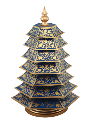 Navy & Gold Floral Chinoiserie Tree | Elegant Asian-Inspired Accent