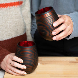 Black Swirl Stemless Wine Glasses with Copper Interior – Set of 2