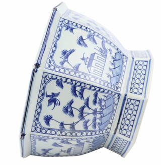 Mid Size Soft Blue Floral and Village Hexagon Planter