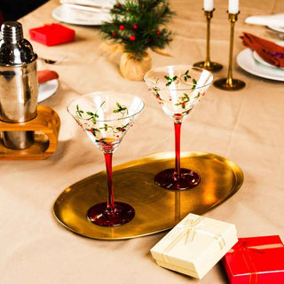 Hand-Painted Holly & Jeweled Berry Martini Glasses – Set of 2