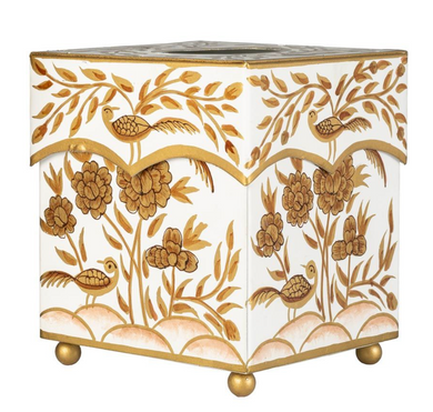 Ivory & Gold Pheasant Wastepaper Basket & Tissue (3 Options) | Elegant Bath Décor