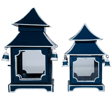 Navy & White Trim Pagoda Lantern (4 Sizes)