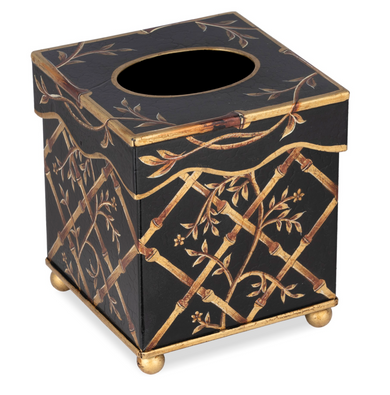 Black Bamboo & Floral Wastepaper Basket & Tissue (3 Options) | Elegant Bath Décor