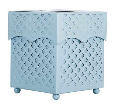 Slate Blue Lattice Wastepaper Basket & Tissue | Classic Bath Décor
