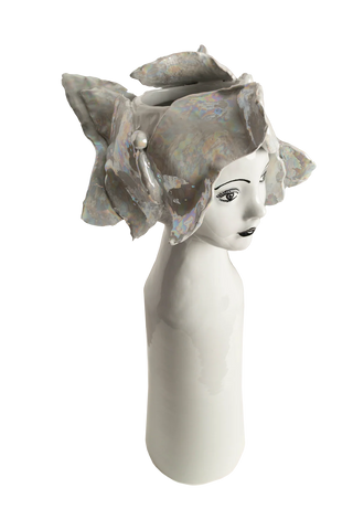 Tall Ceramic Head Vase, Butterflies
