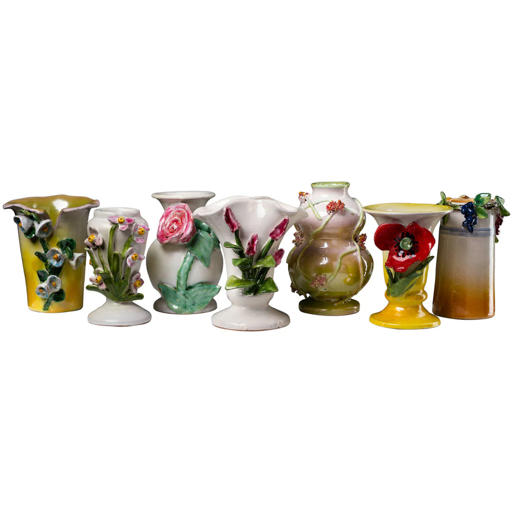Small White and Green Vase with Orange Florals