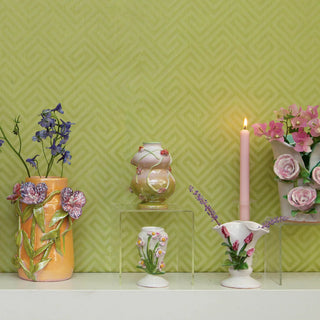Small White and Green Vase with Orange Florals