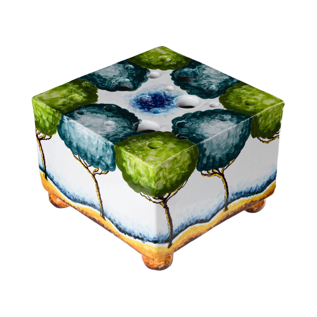 Tulipiere, Turquoise White W/ Painted Trees