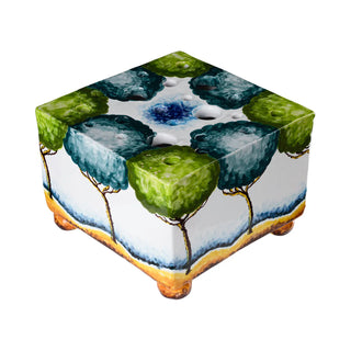 Tulipiere, Turquoise White W/ Painted Trees