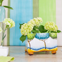 Tulipiere, Turquoise White W/ Painted Trees