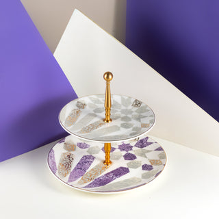 Amal 2-Tier Serving Plate – Purple & Gold Luxury Dessert & Appetizer Stand (7.5” + 10”)