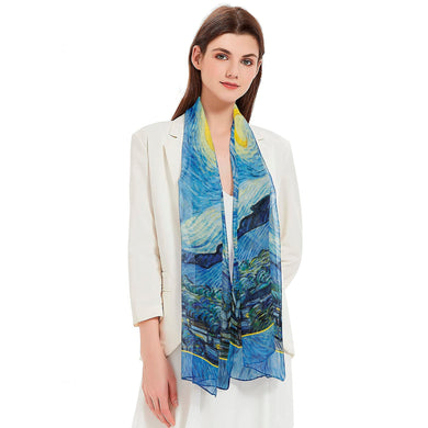 van Gogh Starry Night Long Sheer Scarf – Lightweight, Elegant, Silky-Soft