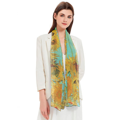 van Gogh Sunflowers Long Sheer Scarf – Lightweight, Elegant, Silky-Soft