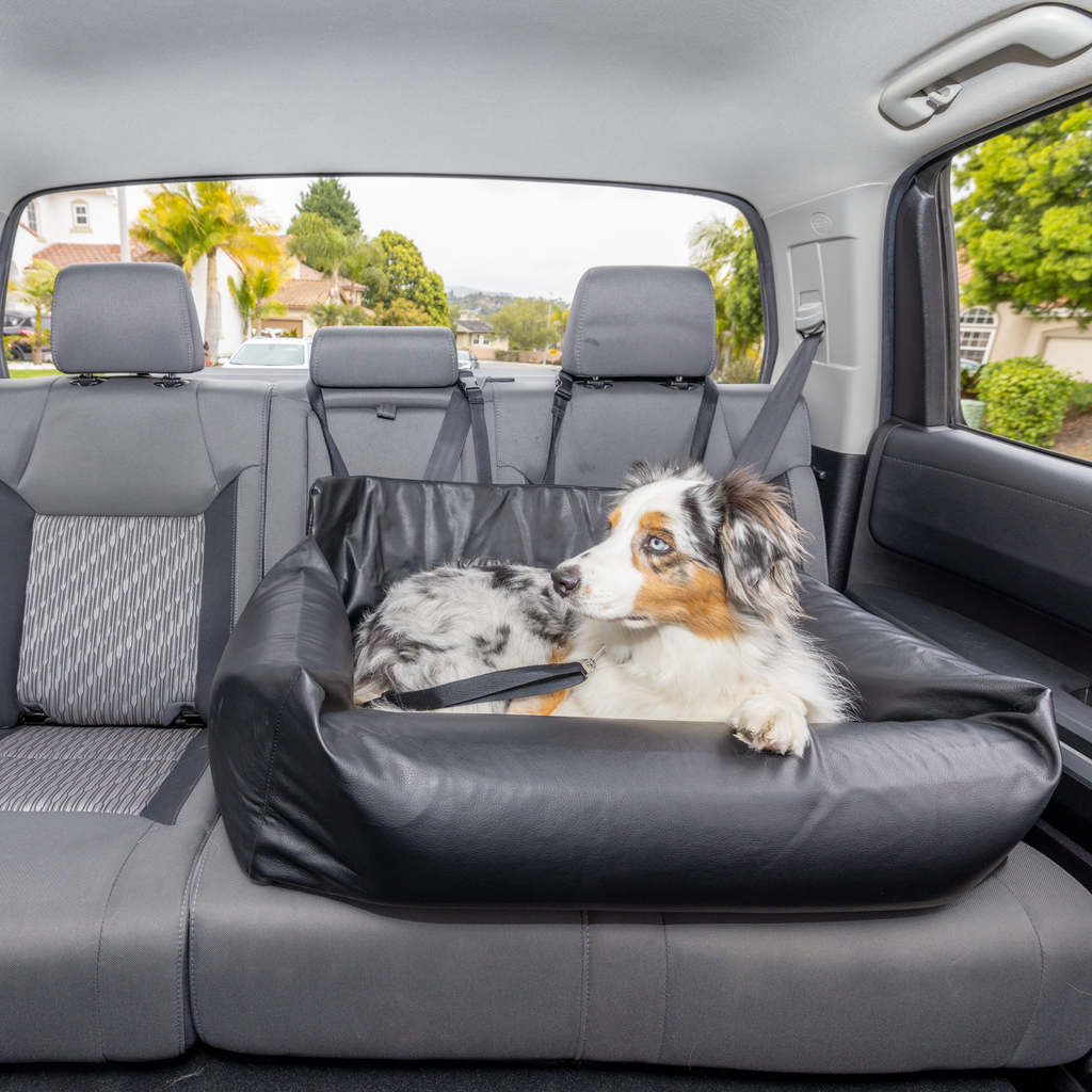 PupProtector™ Cool-to-Touch Vegan Leather Memory Foam Dog Car Bed – Black