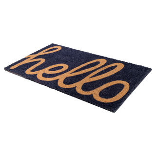 Cursive Hello Dark Blue Natural Coir Doormat