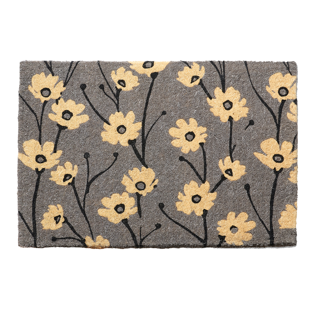 Wild Flowers Gray Natural Coir Doormat