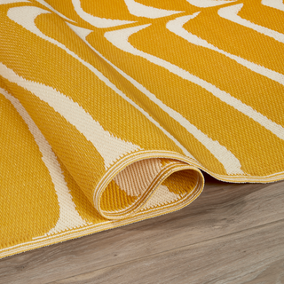Hilo Honey Tropical Leaf Reversible Outdoor Patio Rug