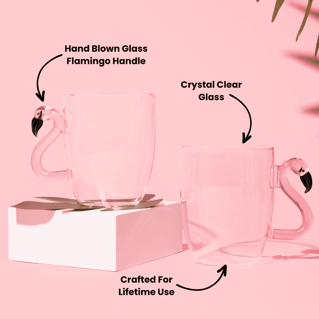 3D Pink Flamingo Glass Mugs – Set of 2