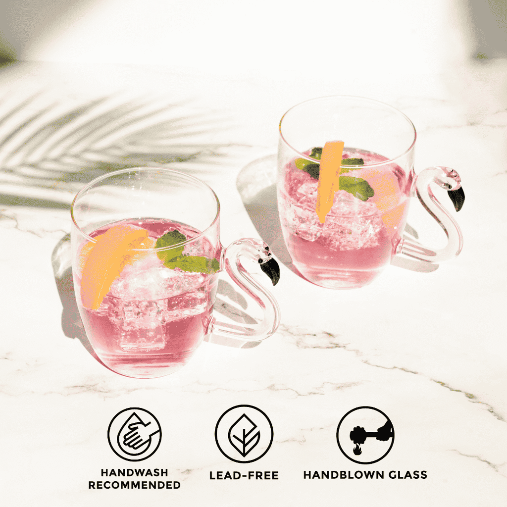 3D Pink Flamingo Glass Mugs – Set of 2