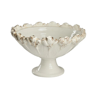 Les Fleur Footed Bowl in Ivory & Green | Handmade Italian Centerpiece