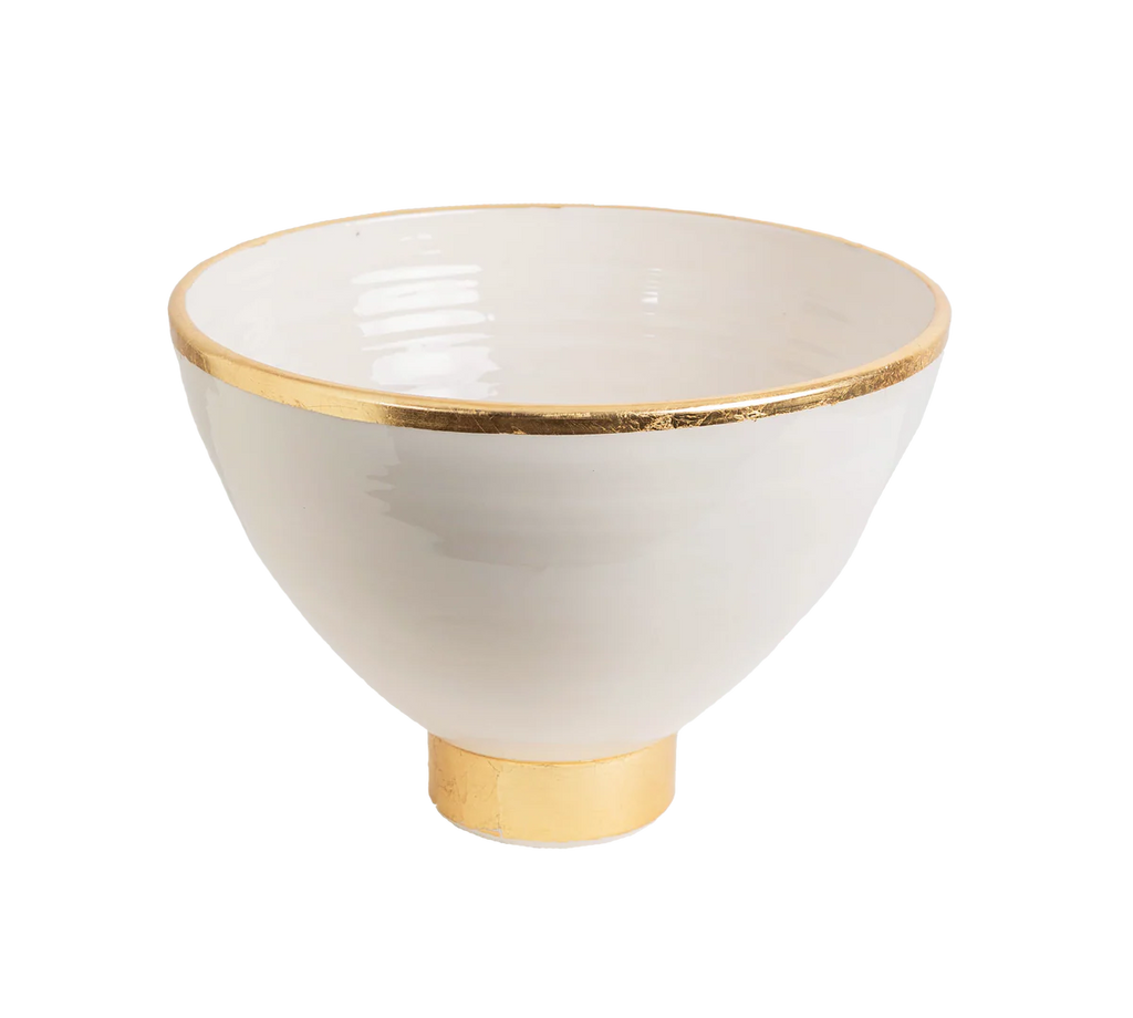 Contempo Collection, White Footed Bowl w/ Matte Gold, Small/Large