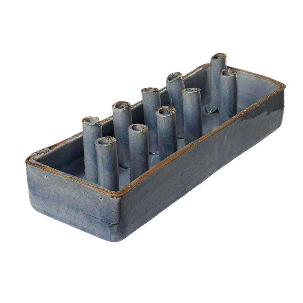 Ceramic Boat Tulipiere, Periwrinkle, 10-Hole