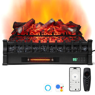 26-Inch Smart WiFi Infrared Quartz Electric Fireplace Insert with Realistic Logs – Black