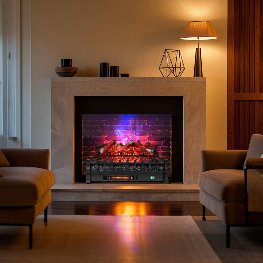 26-Inch Smart WiFi Infrared Quartz Electric Fireplace Insert with Realistic Logs – Black