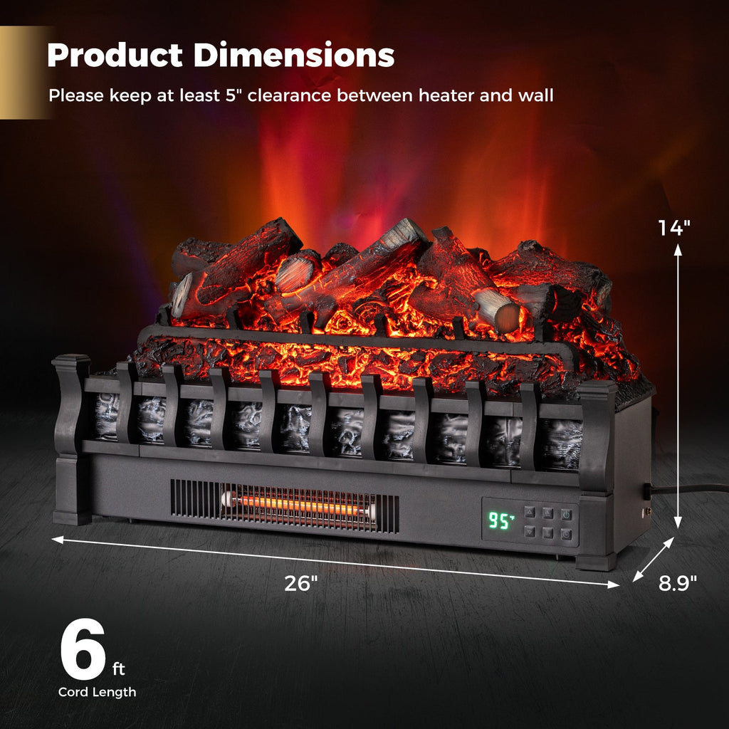 26-Inch Smart WiFi Infrared Quartz Electric Fireplace Insert with Realistic Logs – Black