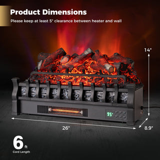 26-Inch Smart WiFi Infrared Quartz Electric Fireplace Insert with Realistic Logs – Black