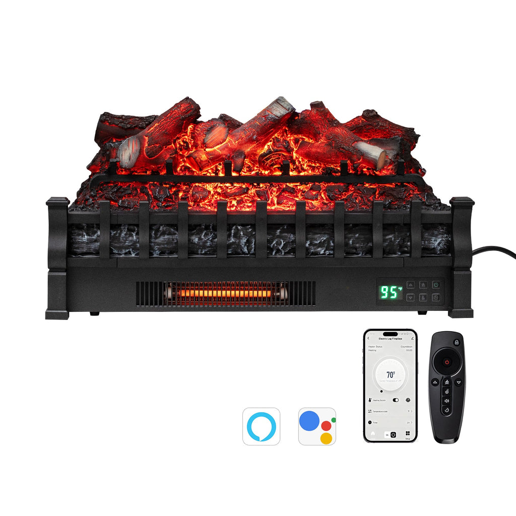26-Inch Smart WiFi Infrared Quartz Electric Fireplace Insert with Realistic Logs – Black