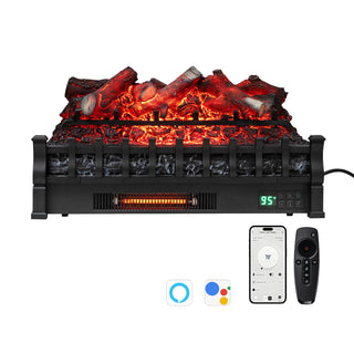 26-Inch Smart WiFi Infrared Quartz Electric Fireplace Insert with Realistic Logs – Black