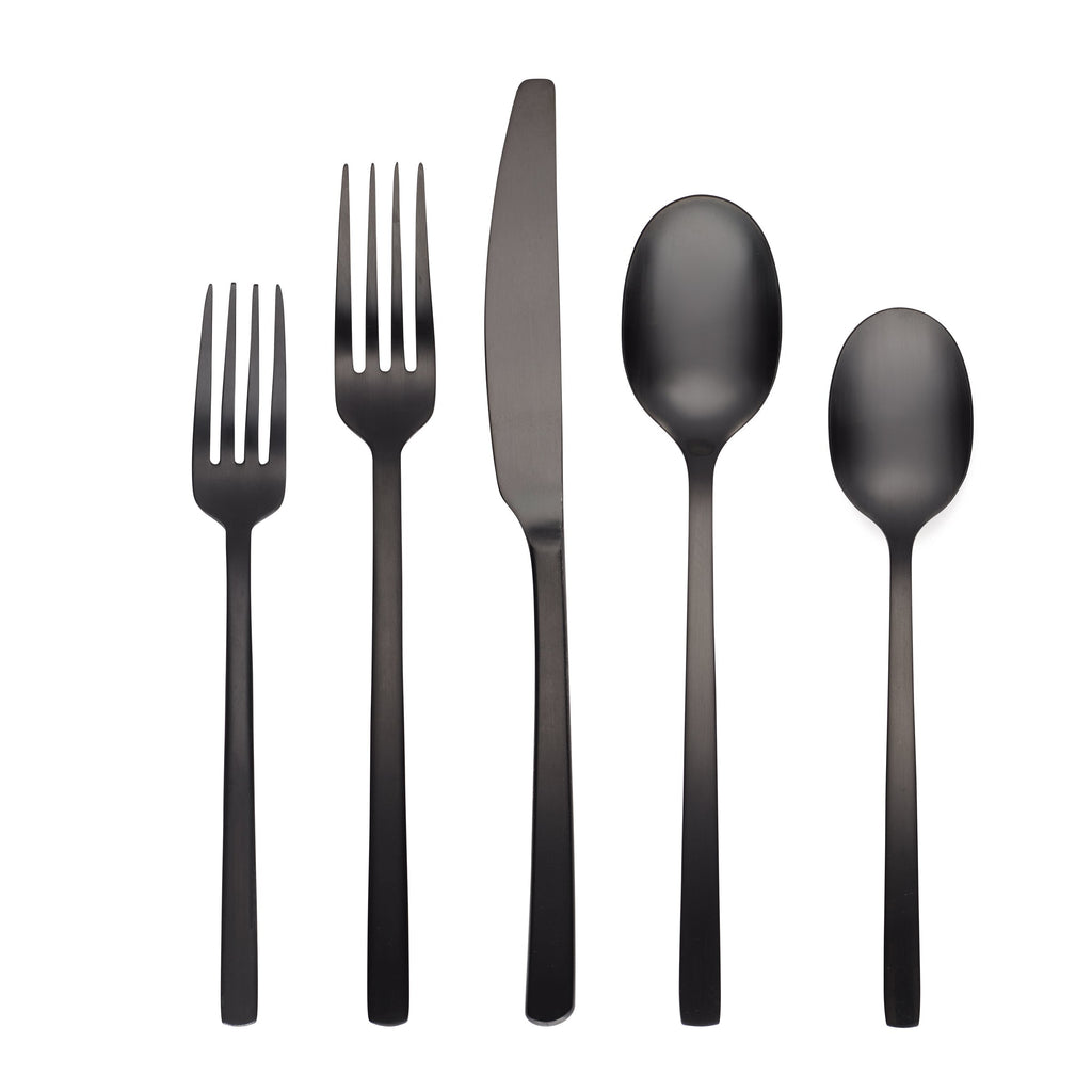 Cambridge Beacon Black Satin 20-Piece Flatware Set, 18/0 stainless steel